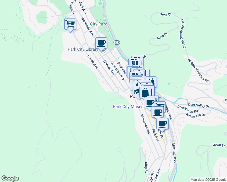 map of restaurants, bars, coffee shops, grocery stores, and more near 1207 Lowell Avenue in Park City