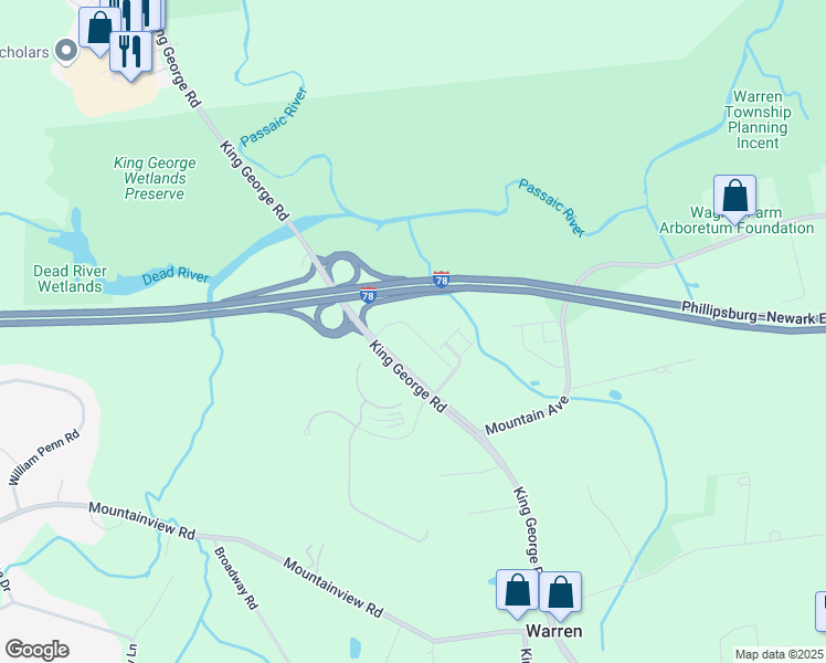 map of restaurants, bars, coffee shops, grocery stores, and more near 100 Spirea Way in Warren