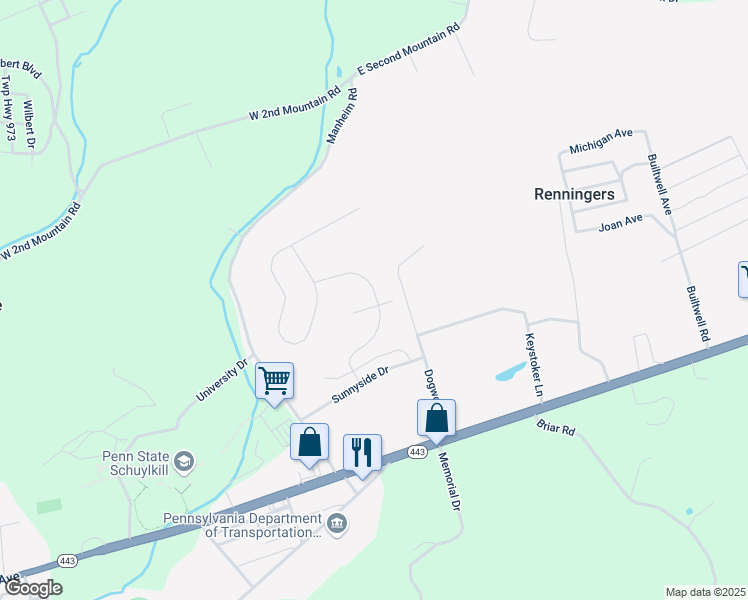 map of restaurants, bars, coffee shops, grocery stores, and more near 32 Jack and Jill Drive in Schuylkill Haven
