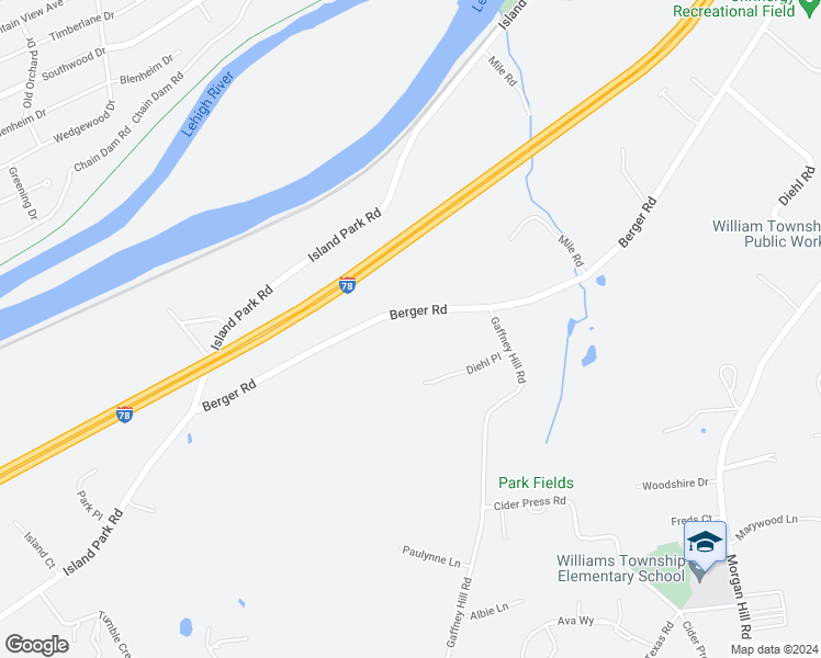 map of restaurants, bars, coffee shops, grocery stores, and more near 760 Berger Road in Northampton County