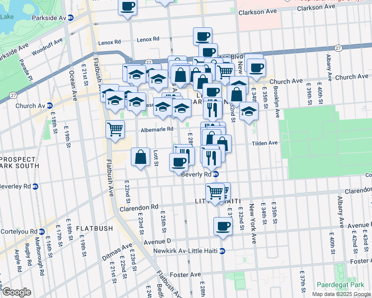 map of restaurants, bars, coffee shops, grocery stores, and more near 2715 Tilden Avenue in Brooklyn