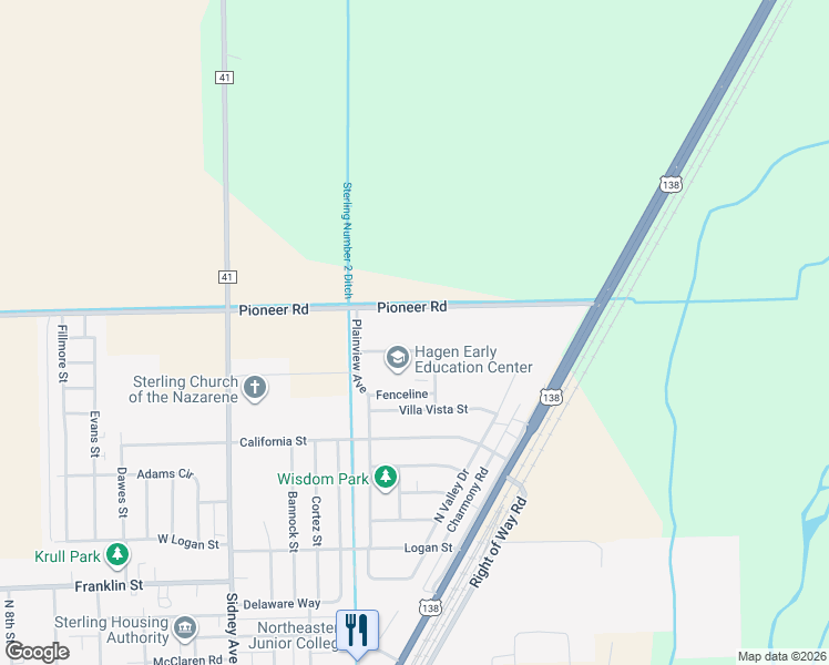 map of restaurants, bars, coffee shops, grocery stores, and more near 318 Hagen Street in Sterling