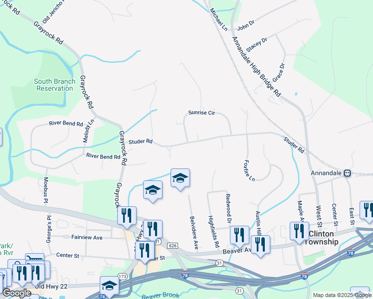 map of restaurants, bars, coffee shops, grocery stores, and more near 29 Studer Road in Clinton