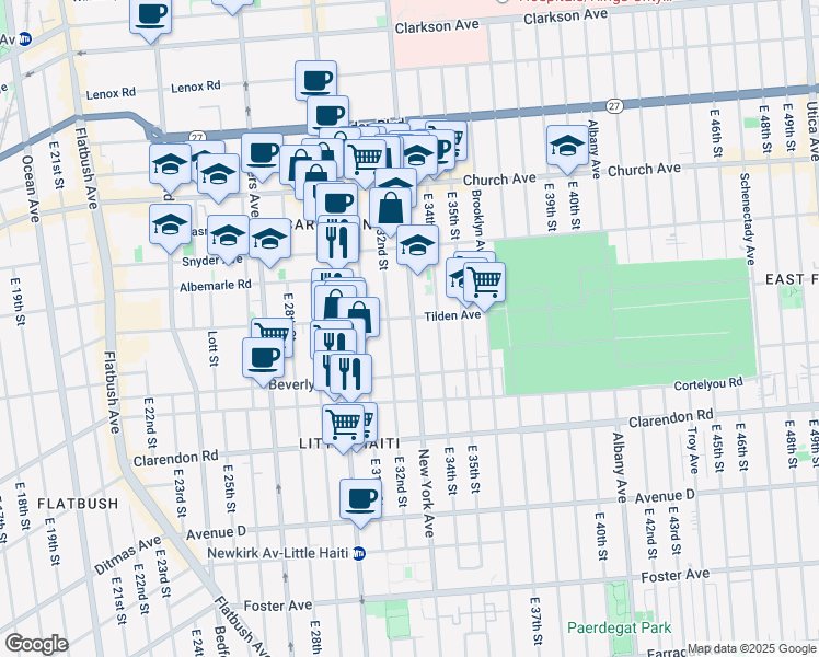 map of restaurants, bars, coffee shops, grocery stores, and more near 1084 New York Avenue in Brooklyn