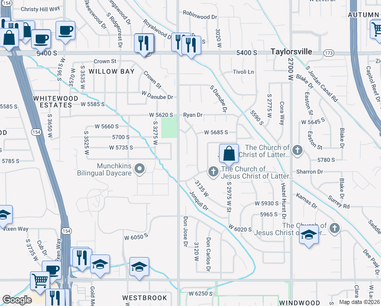 map of restaurants, bars, coffee shops, grocery stores, and more near 5751 Dynasty Oaks Circle in Salt Lake City