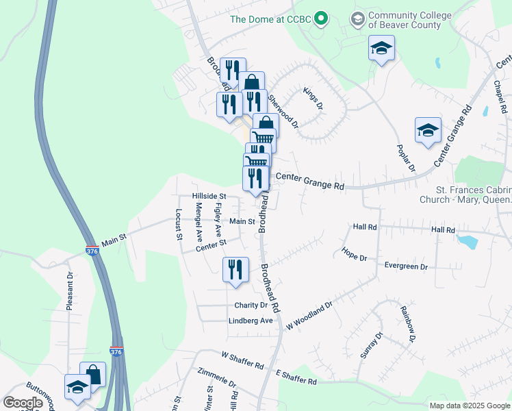 map of restaurants, bars, coffee shops, grocery stores, and more near 3403 Brodhead Road in Aliquippa