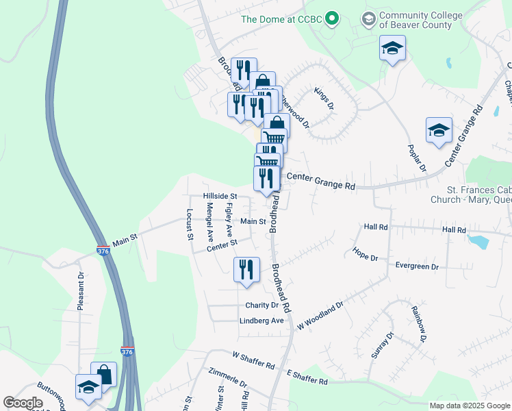 map of restaurants, bars, coffee shops, grocery stores, and more near 3403 Brodhead Road in Aliquippa