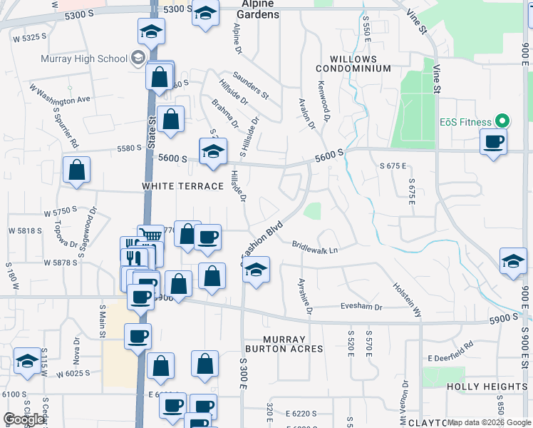 map of restaurants, bars, coffee shops, grocery stores, and more near 361 McMillan Lane in Murray