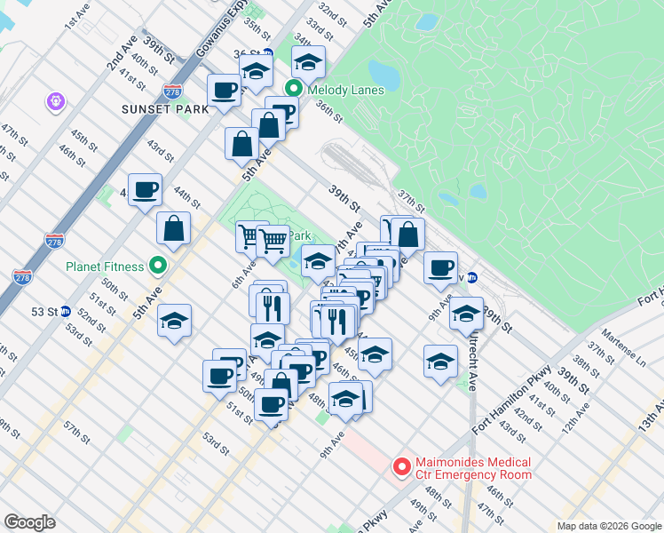 map of restaurants, bars, coffee shops, grocery stores, and more near in Brooklyn