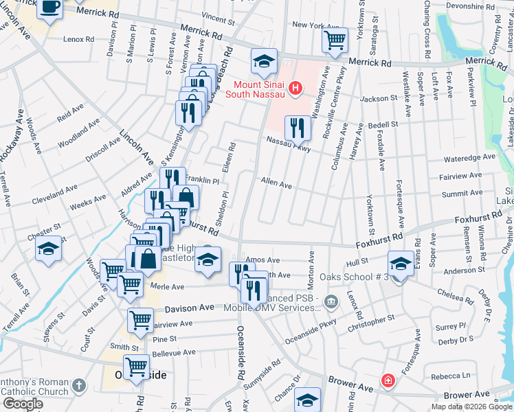 map of restaurants, bars, coffee shops, grocery stores, and more near 2618 Oceanside Road in Oceanside