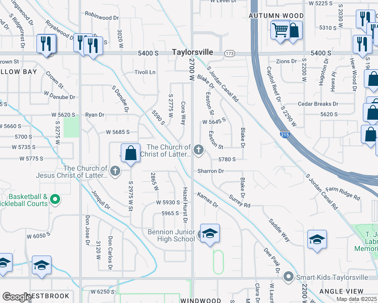 map of restaurants, bars, coffee shops, grocery stores, and more near 5748 2730 West Street in Salt Lake City