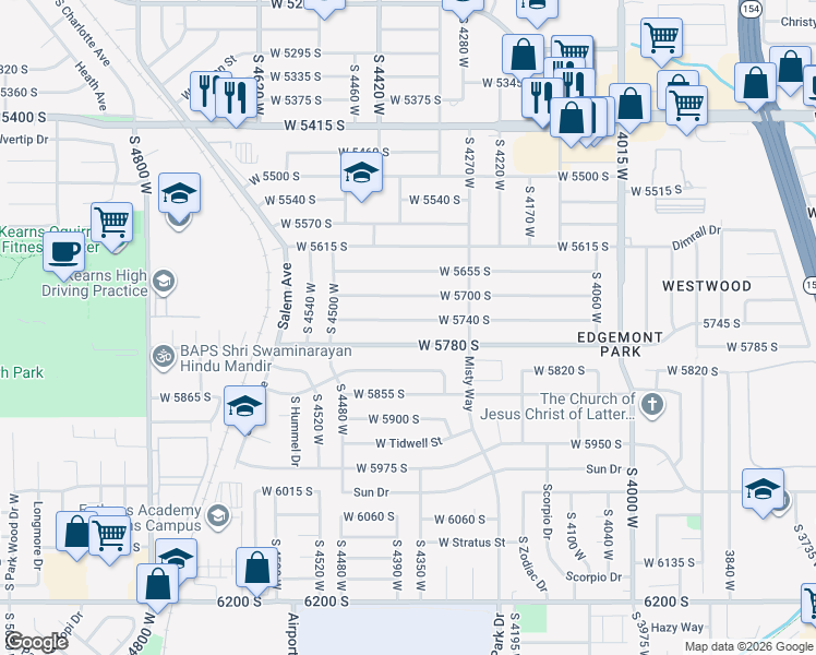 map of restaurants, bars, coffee shops, grocery stores, and more near 4361 West 5740 South in Kearns