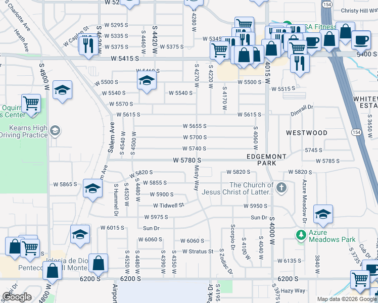 map of restaurants, bars, coffee shops, grocery stores, and more near 4281 West 5740 South in Kearns