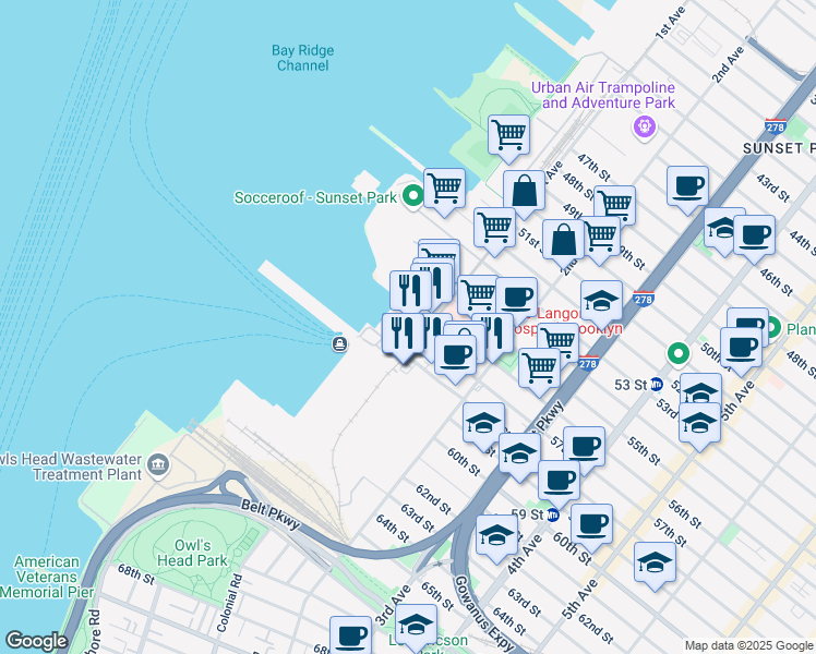 map of restaurants, bars, coffee shops, grocery stores, and more near 140 58th Street in Brooklyn
