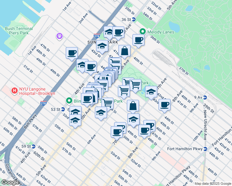 map of restaurants, bars, coffee shops, grocery stores, and more near 545 46th Street in Brooklyn