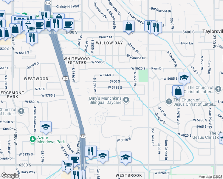 map of restaurants, bars, coffee shops, grocery stores, and more near 3392 West 5735 South in Salt Lake City