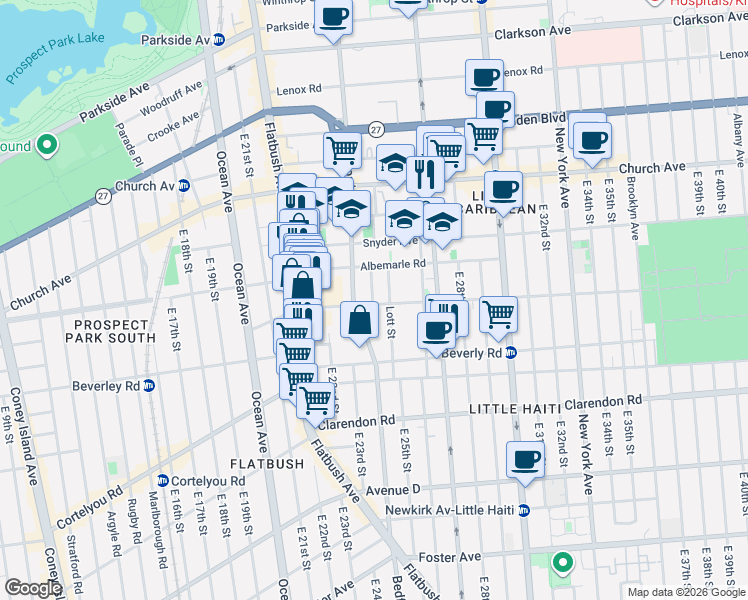 map of restaurants, bars, coffee shops, grocery stores, and more near 30 Oakland Place in Brooklyn