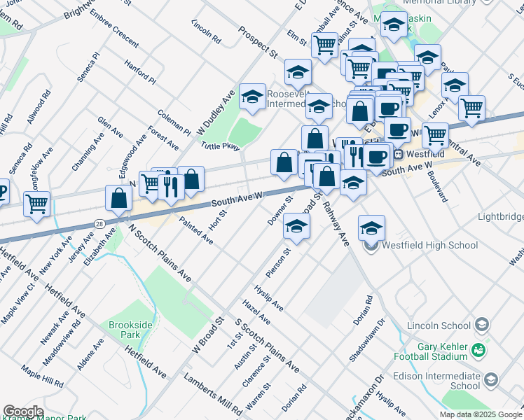 map of restaurants, bars, coffee shops, grocery stores, and more near 516 Cumberland Street in Westfield