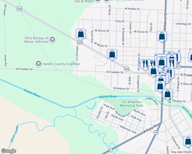 map of restaurants, bars, coffee shops, grocery stores, and more near 1 Gruver Street in Kenton