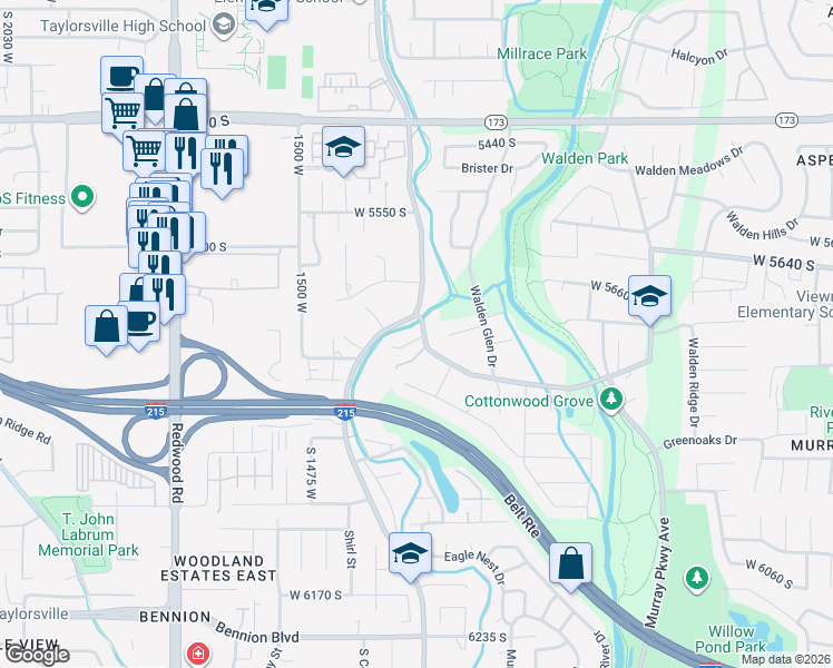map of restaurants, bars, coffee shops, grocery stores, and more near 828 West Bullion in Taylorsville