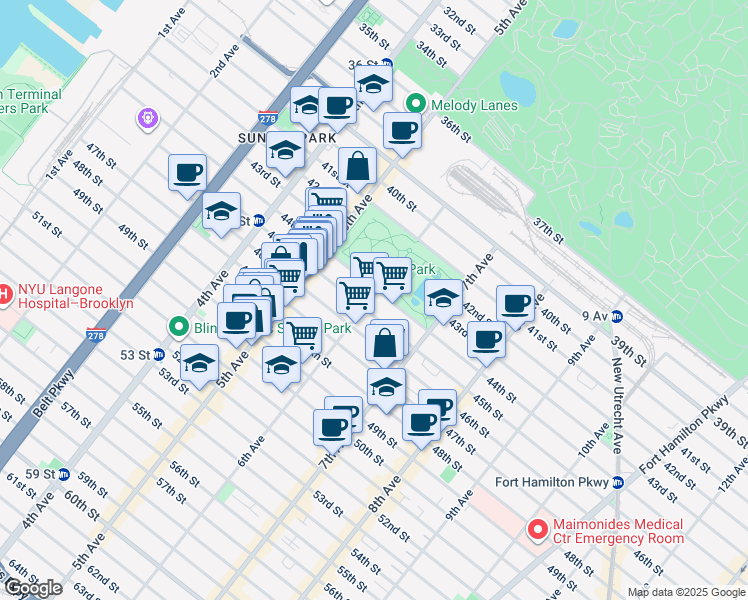 map of restaurants, bars, coffee shops, grocery stores, and more near 4409 6th Avenue in Brooklyn
