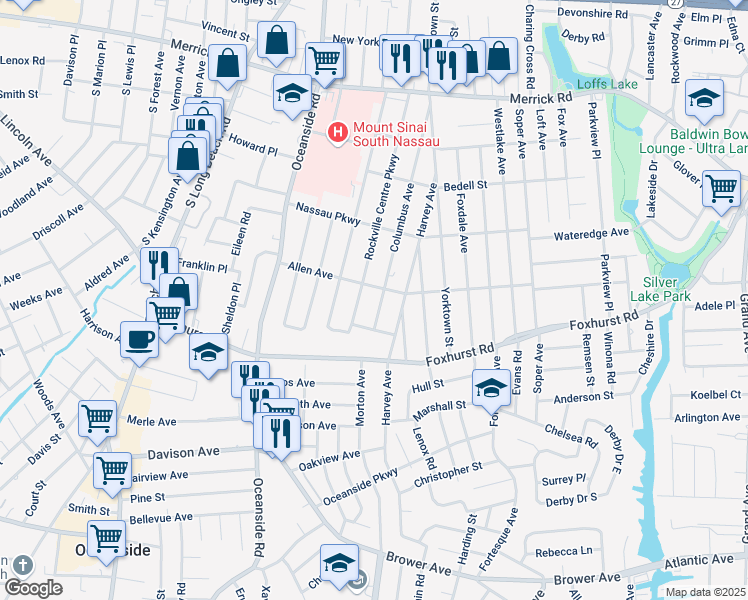 map of restaurants, bars, coffee shops, grocery stores, and more near 252 Allen Avenue in Oceanside