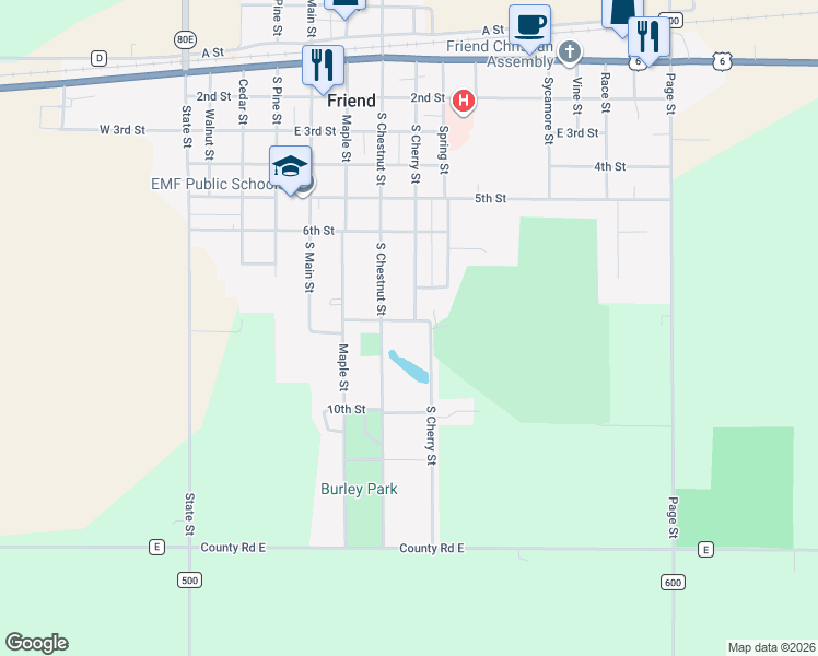 map of restaurants, bars, coffee shops, grocery stores, and more near 721 9th Street in Friend