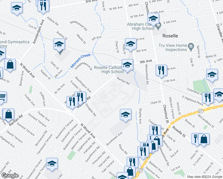 map of restaurants, bars, coffee shops, grocery stores, and more near 3701 Greenway Boulevard in Roselle