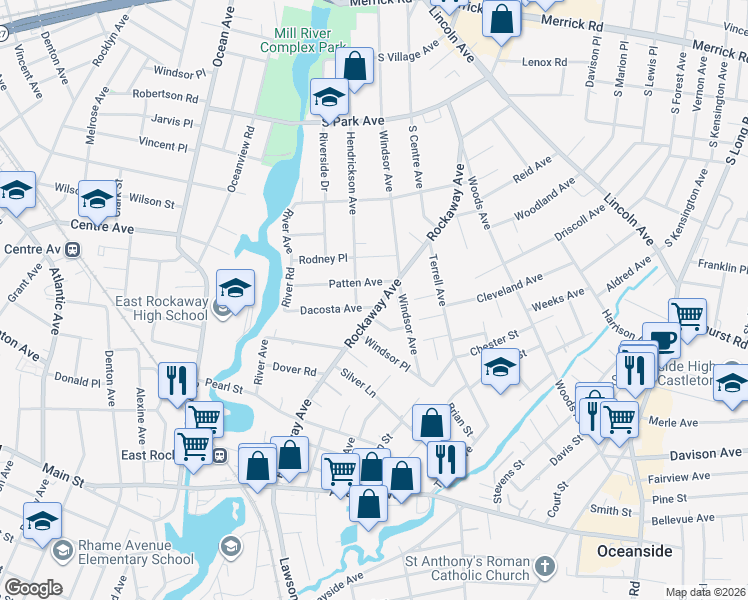 map of restaurants, bars, coffee shops, grocery stores, and more near 552 Dacosta Avenue in Oceanside