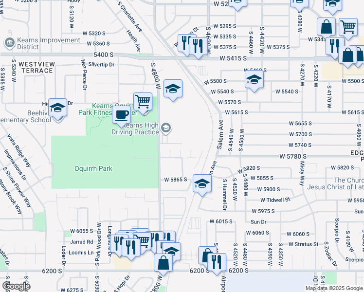 map of restaurants, bars, coffee shops, grocery stores, and more near 5741 Welch Circle in Salt Lake City