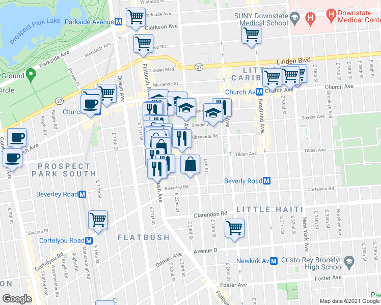 map of restaurants, bars, coffee shops, grocery stores, and more near 2328 Bedford Avenue in Brooklyn