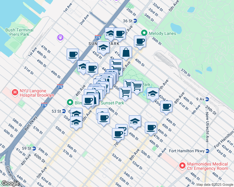map of restaurants, bars, coffee shops, grocery stores, and more near 533 46th Street in Brooklyn