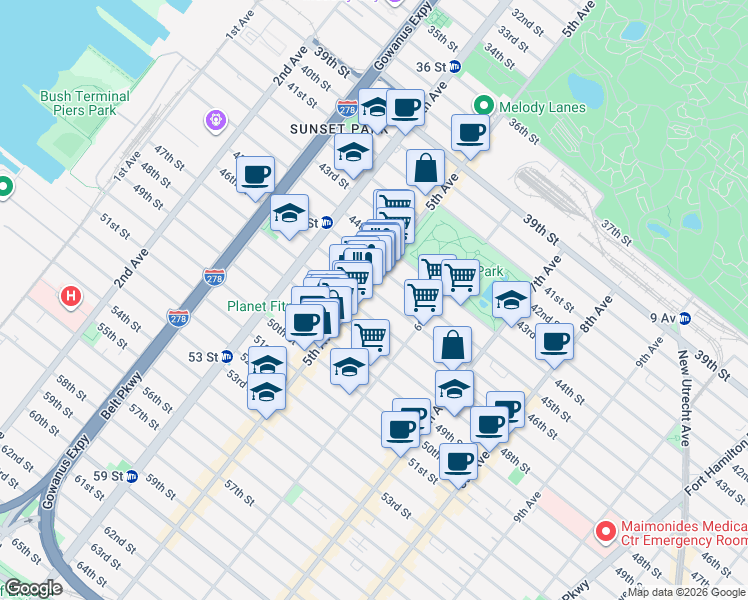 map of restaurants, bars, coffee shops, grocery stores, and more near 533 46th Street in Brooklyn