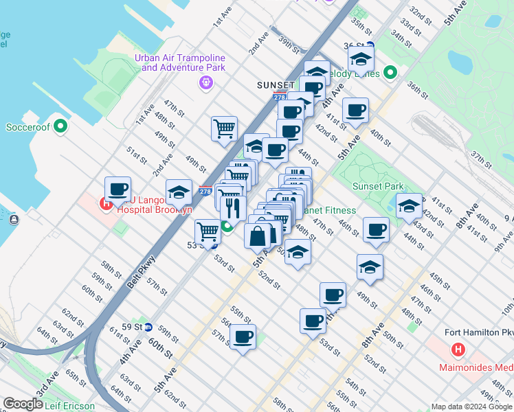 map of restaurants, bars, coffee shops, grocery stores, and more near in Brooklyn