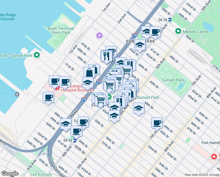 map of restaurants, bars, coffee shops, grocery stores, and more near in Brooklyn