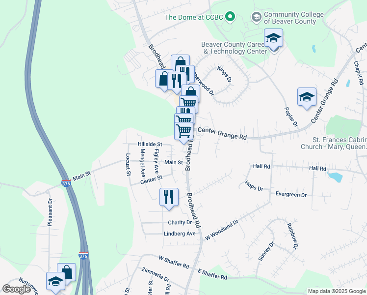map of restaurants, bars, coffee shops, grocery stores, and more near 3403 Brodhead Road in Aliquippa