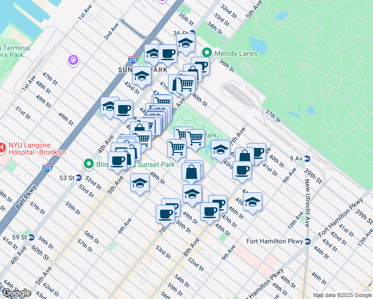 map of restaurants, bars, coffee shops, grocery stores, and more near 4405 6th Avenue in Brooklyn