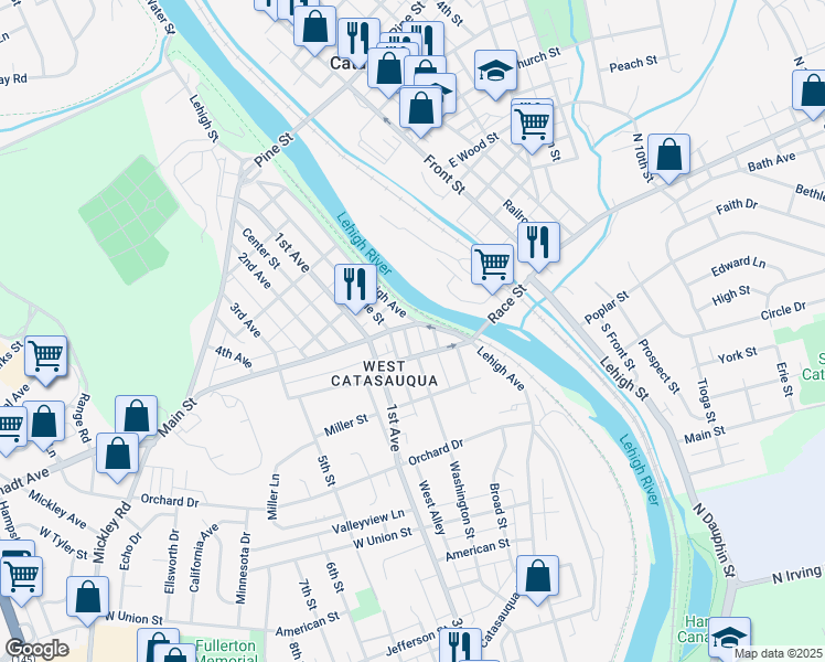 map of restaurants, bars, coffee shops, grocery stores, and more near 2005 Columbia Avenue in Whitehall