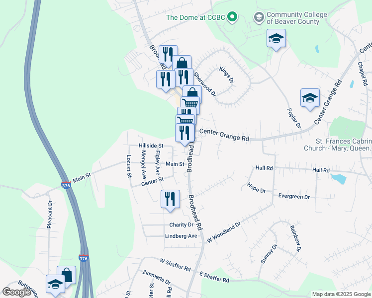 map of restaurants, bars, coffee shops, grocery stores, and more near 3403 Brodhead Road in Aliquippa