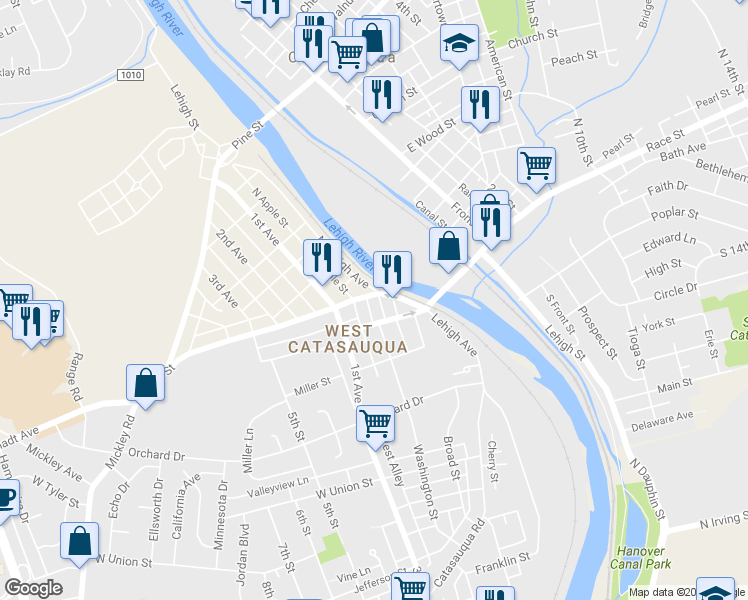 map of restaurants, bars, coffee shops, grocery stores, and more near 2005 Columbia Avenue in Whitehall