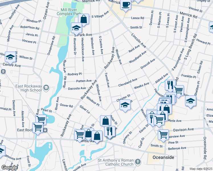 map of restaurants, bars, coffee shops, grocery stores, and more near 1 Malcolm Court in Oceanside