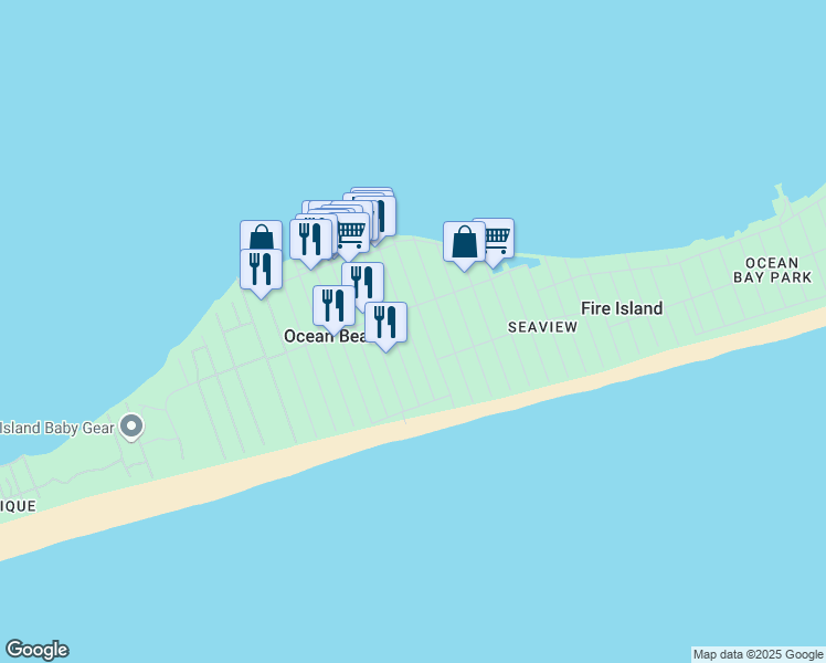 map of restaurants, bars, coffee shops, grocery stores, and more near 30 Surf View Walk in Bay Shore