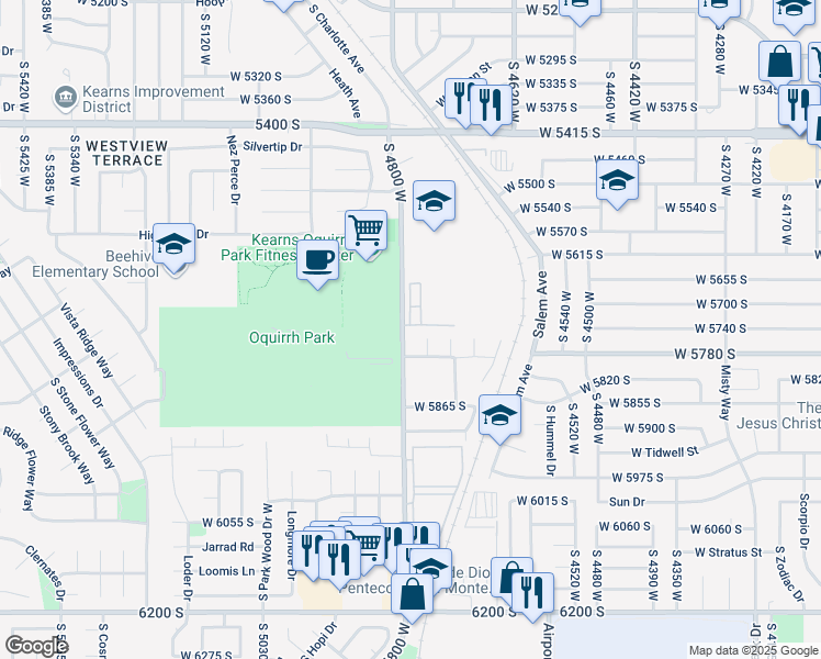 map of restaurants, bars, coffee shops, grocery stores, and more near 5739 Cougar Lane in Salt Lake City