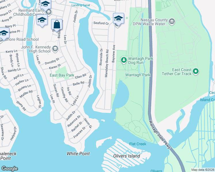 map of restaurants, bars, coffee shops, grocery stores, and more near 2929 Mandalay Beach Rd in Wantagh