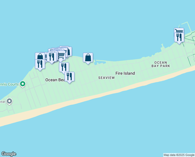 map of restaurants, bars, coffee shops, grocery stores, and more near 39 Duneway Avenue in Ocean Beach