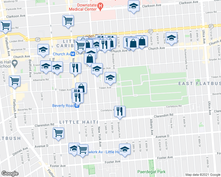 map of restaurants, bars, coffee shops, grocery stores, and more near 333 East 35th Street in Brooklyn