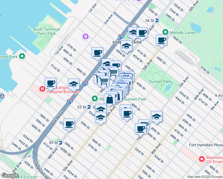 map of restaurants, bars, coffee shops, grocery stores, and more near 428 48th Street in Brooklyn