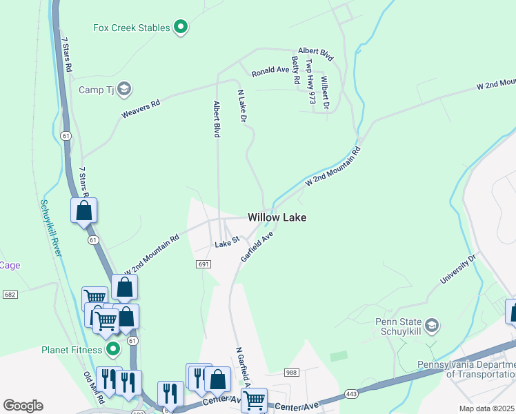 map of restaurants, bars, coffee shops, grocery stores, and more near 220 West 2nd Mountain Road in Pottsville