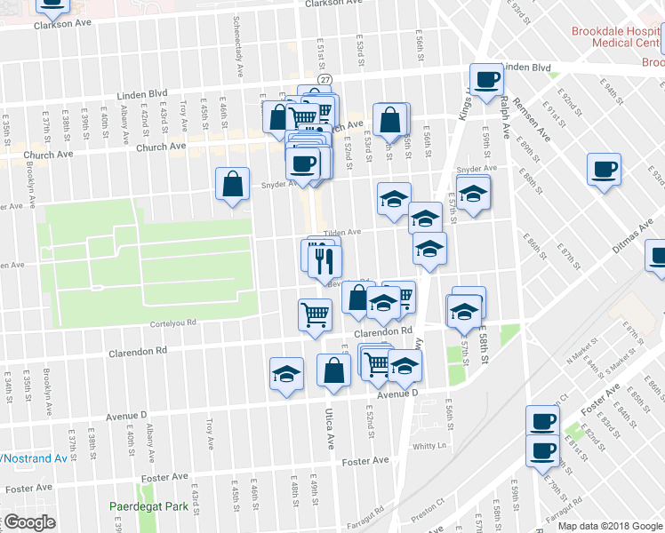 map of restaurants, bars, coffee shops, grocery stores, and more near 594 E 51st St in Brooklyn