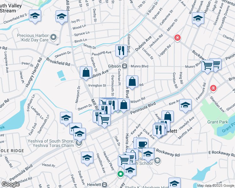 map of restaurants, bars, coffee shops, grocery stores, and more near 388 Cochran Place in Valley Stream